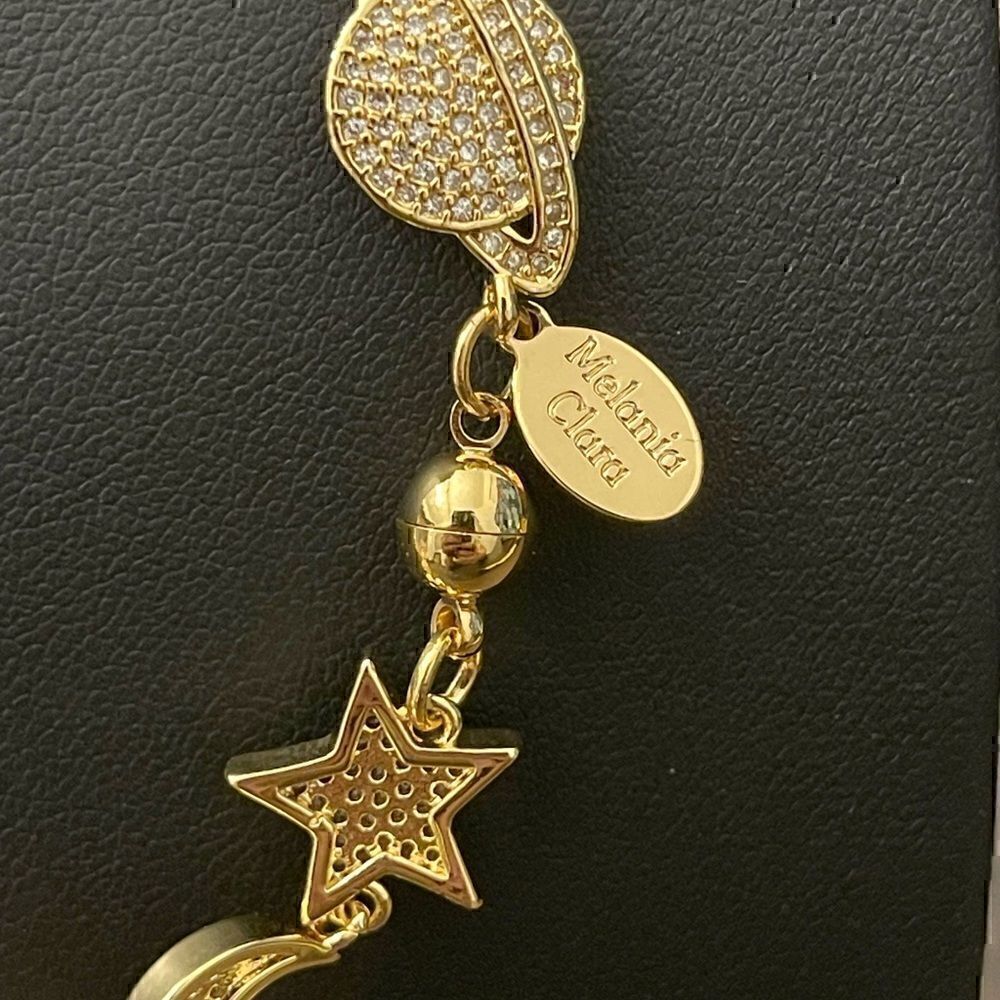 Melania Clara Gold Tone Planet Moon Star Necklace - Picture 2 of 4
